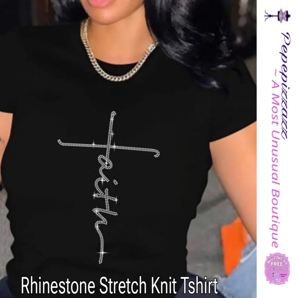 Boutique Tops - Sale Rhinestone Casual Short Sleeve Spring & Summer stretch knit FAITH Tshirt